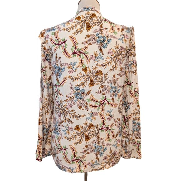 Maje Womens Sz 2 (M) Lixie Floral Botanical Button Ruffle Necktie L/S Blouse Top - Picture 5 of 12